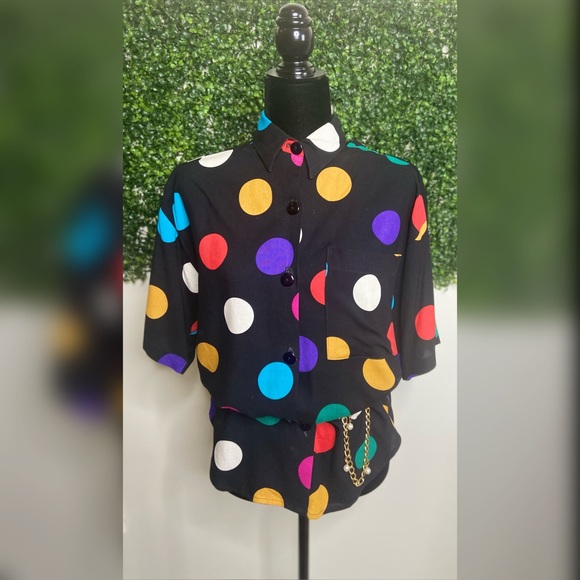 Colorful 80s Polka Dot Blouse - Picture 3 of 3